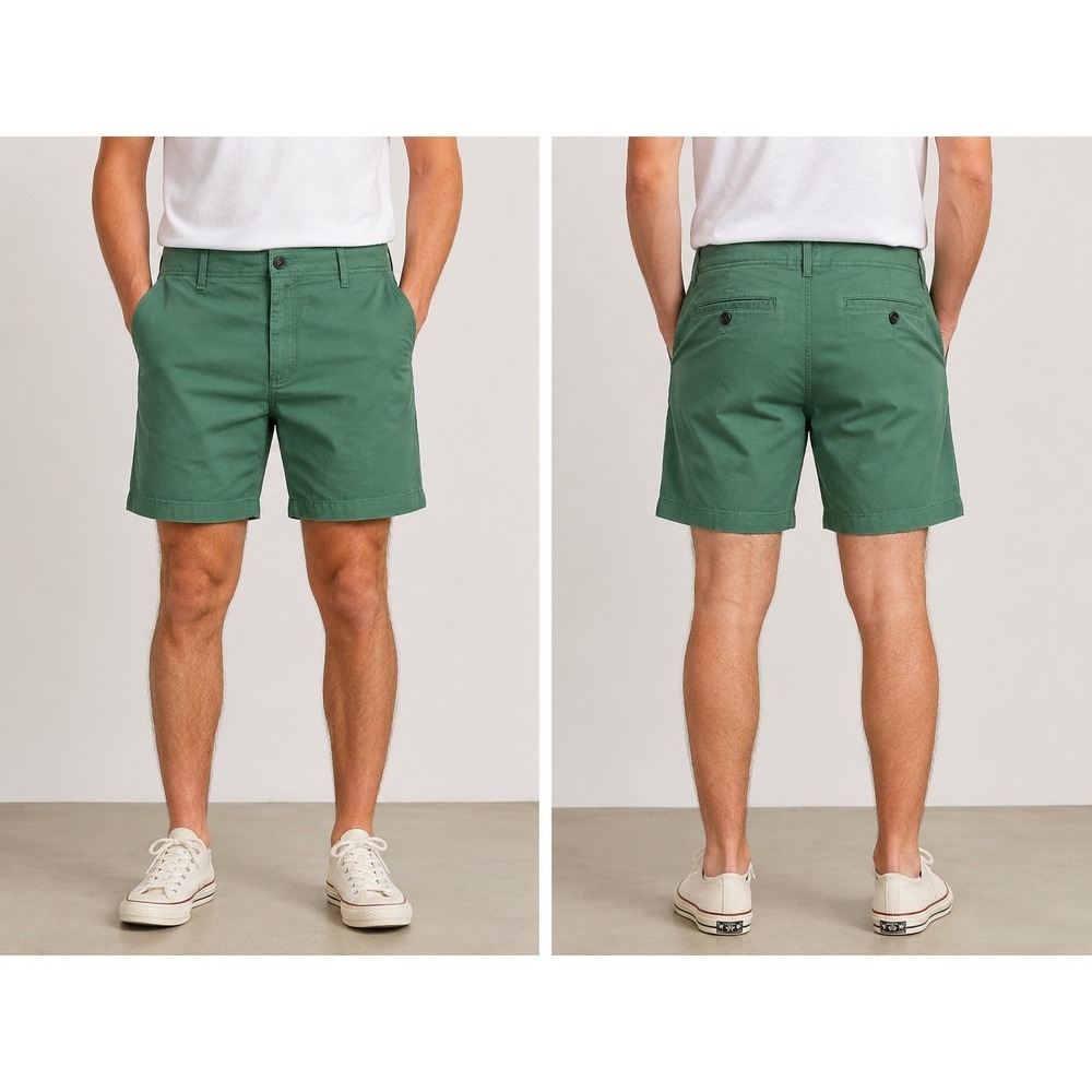 True Craft Chino Shorts‎ Green Mens 40W X 9IN Grill Flat Front Minimalist Cruise